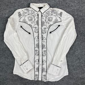 Platini Shirt Mens S Western Snap Pearl Button White Embroidered Rodeo
